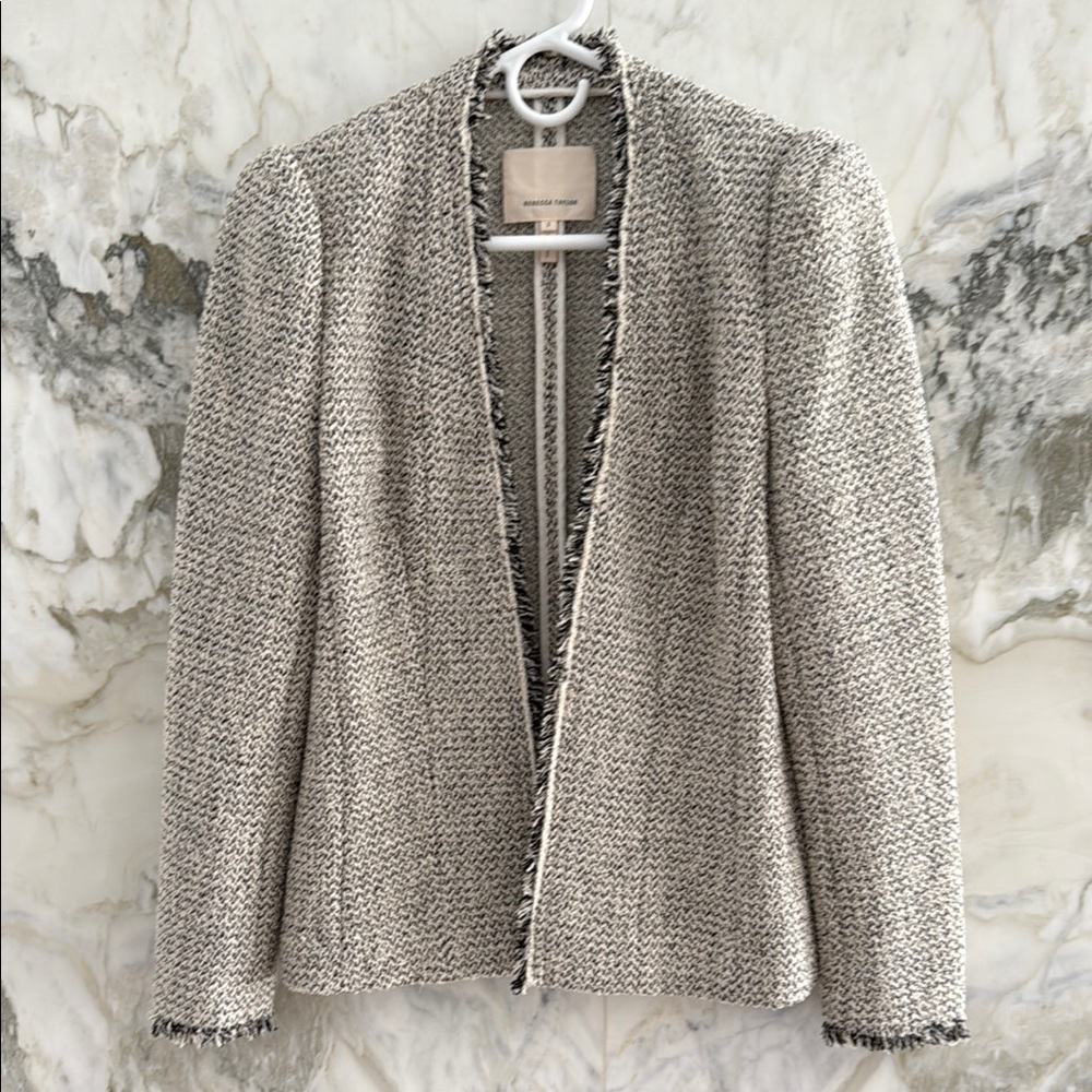 Rebecca Taylor soft tweed Black and White Blazer with fringe Collar